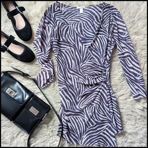 EUC Vintage Cache Y2K Mesh Sheer Zebra Print Ruched Top